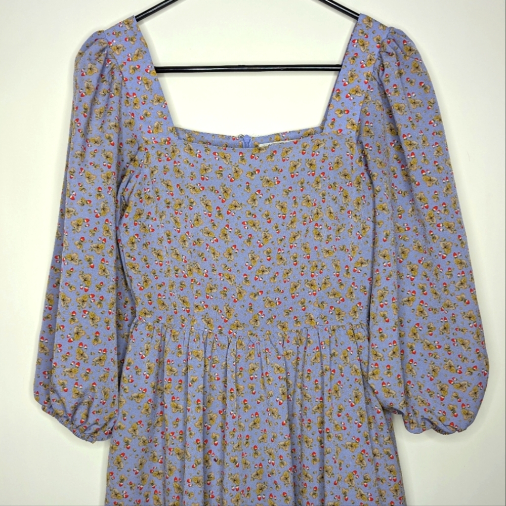 Glamorous ASOS Brand Square Neck Tiered Smock Lilac Strawberry Mini Dress Size 2 - Picture 2 of 16